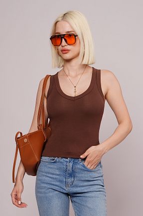 رکابی قهوه ای زنانه پنبه ای Madmext - کد 923658326