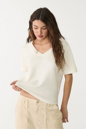 تیشرت نباتی زنانه رگولار Stradivarius - کد 896636747
