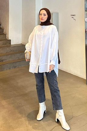 پیراهن حجاب سفید زنانه اورسایز lamelif - کد 814776160