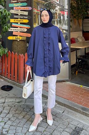 تونیک حجاب سرمه ای زنانه ویسکون lamelif - کد 832721417