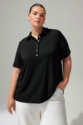 تیشرت سایز بزرگ مشکی زنانه تکی Hanezza - کد 42147032