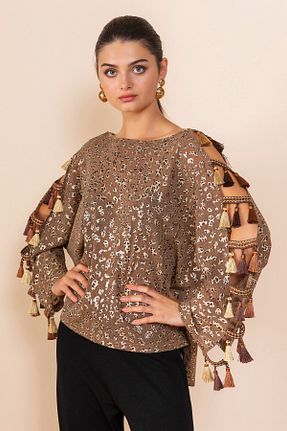 بلوز قهوه ای زنانه طرح دار Serpil - کد 944268497