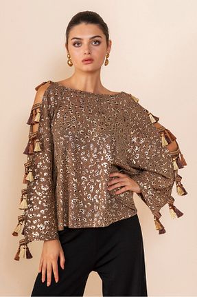 بلوز قهوه ای زنانه طرح دار Serpil - کد 944268497