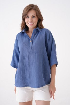 بلوز سرمه ای زنانه ساده Butik - کد 944488036