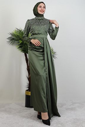 لباس مجلسی حجاب رنگی زنانه یقه ایستاده GİYZAMİLA - کد 944634147