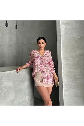 پیراهن صورتی زنانه اورسایز İLKCET MODA - کد 944729151
