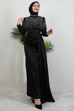 لباس مجلسی حجاب مشکی زنانه یقه ایستاده giz astore - کد 945060136