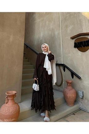 ست بالاتنه و پائین تنه حجاب قهوه ای زنانه رگولار Rabia Ateş - کد 944827856