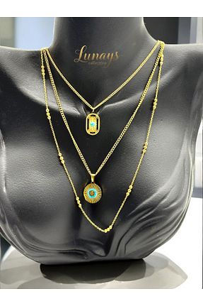گردنبند استیل ( فولاد ) زرد زنانه استیل ضد زنگ Lunays - کد 944827827