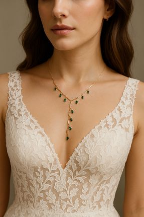گردنبند جواهر سبز زنانه سنگ BESMYAR JEWELS - کد 944835620