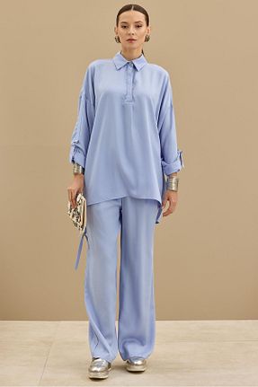 ست بالاتنه و پائین تنه حجاب آبی زنانه رگولار Tığ Triko - کد 945058042
