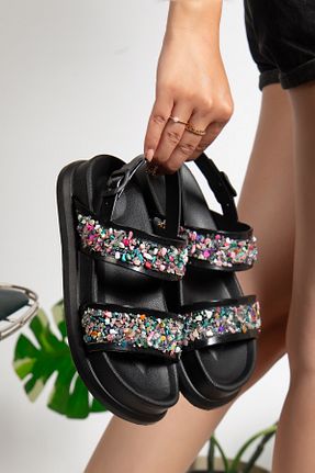 صندل مشکی زنانه پاشنه تخت PLN SHOES - کد 945101733