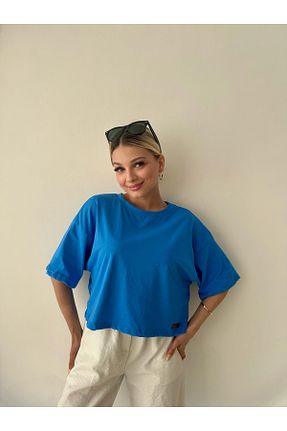 تیشرت آبی زنانه اورسایز FHELIA - کد 945152510