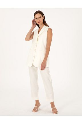 شلوار سفید زنانه کتان Pierre Cardin - کد 945310256
