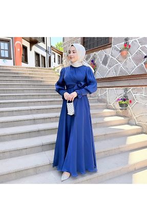 لباس مجلسی حجاب آبی زنانه یقه ماهیگیر sümeyra - کد 945373322