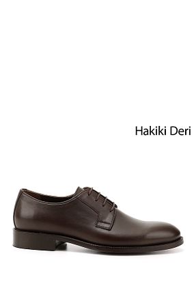 کفش کلاسیک قهوه ای مردانه چرم خالص GÖNDERİ(R) - کد 928636774