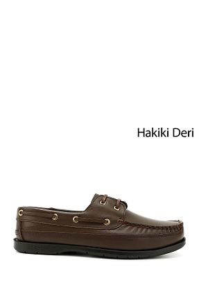 کفش کژوال قهوه ای مردانه چرم خالص GÖNDERİ(R) - کد 2978217