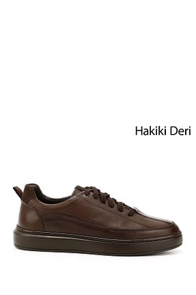 کفش اسنیکر قهوه ای مردانه چرم اصل GÖNDERİ(R) - کد 861550247