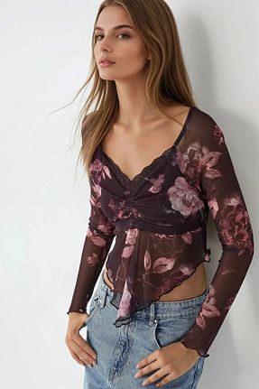 بلوز زرشکی زنانه گلدار Hiccup - کد 940280408