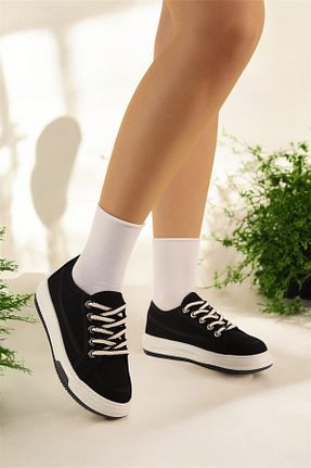 کفش اسنیکر مشکی زنانه بند دار LANDSHOES - کد 882552874