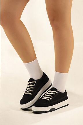 کفش اسنیکر مشکی زنانه بند دار LANDSHOES - کد 882552874