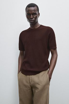تیشرت زرشکی مردانه رگولار Massimo Dutti - کد 948348447