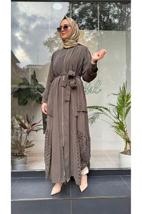 مانتو بلند حجاب خاکی زنانه پنبه ای MissWhence - کد 869060225