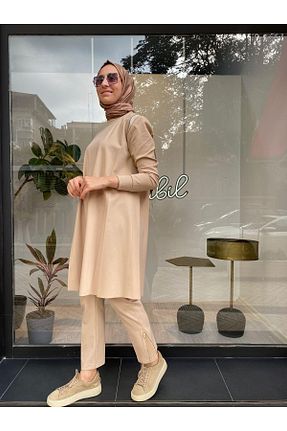 تونیک حجاب بژ زنانه پلی استر MissWhence - کد 876629180