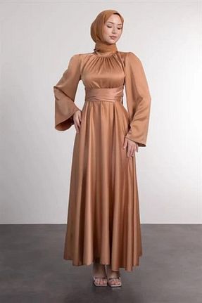 لباس مجلسی حجاب نارنجی زنانه یقه ایستاده Lamia Giyim - کد 838710053