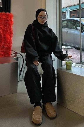 سوئیشرت حجاب مشکی زنانه بافتنی lamelif - کد 764953694