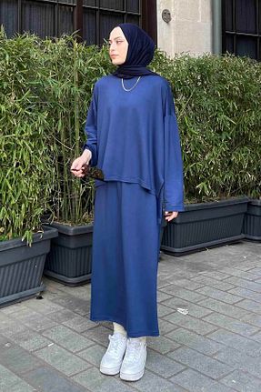 ست بالاتنه و پائین تنه حجاب سرمه ای زنانه Straight lamelif - کد 839611929