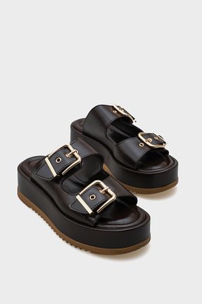 دمپائی مشکی زنانه چرم مصنوعی Capone Outfitters - کد 921607473