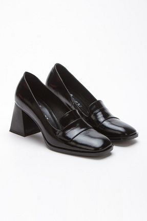کفش پاشنه بلند کلاسیک مشکی زنانه چرم خالص elvinshoes - کد 931167895