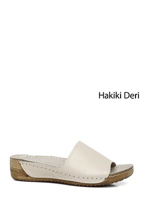 دمپائی بژ زنانه چرم خالص GÖNDERİ(R) - کد 37434020