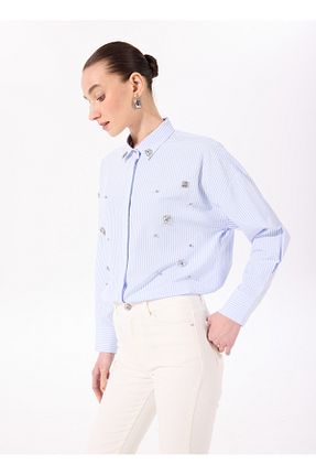 پیراهن آبی زنانه یقه پیراهنی Fabrika - کد 805958396