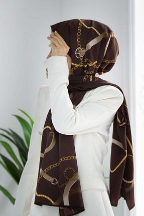 شال قهوه ای زنانه Medine İpeği Vissona - کد 888334619