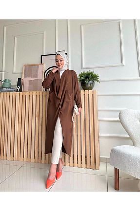 تونیک حجاب قهوه ای زنانه پلی استر NİSUM MODA - کد 895609518
