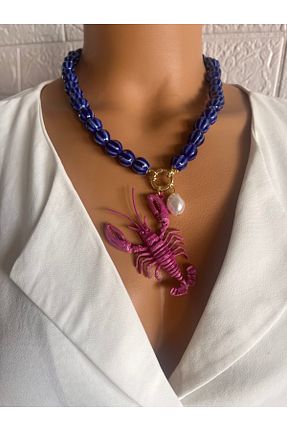 گردنبند جواهر صورتی زنانه روکش طلا Aka - کد 944732750