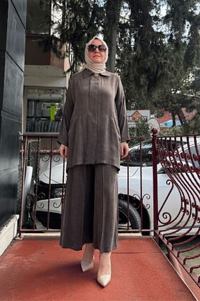 ست بالاتنه و پائین تنه حجاب قهوه ای زنانه Relaxed Ghisa - کد 904395886