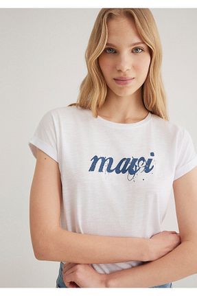 تیشرت سفید زنانه یقه دوچرخه Mavi - کد 1868913