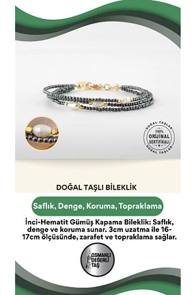 دستبند مروارید طوسی مروارید آب شیرین OSMANLI DEĞERLİ TAŞ - کد 647266418