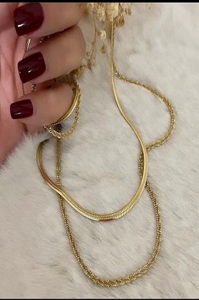 گردنبند استیل ( فولاد ) طلائی زنانه استیل ضد زنگ DEMOKAN - کد 211193291