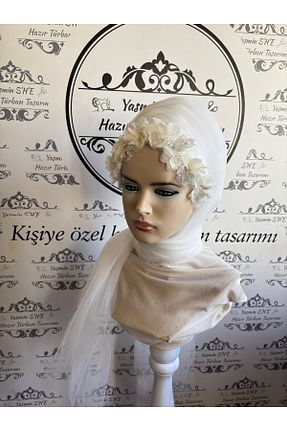 روسری سفید پلی استر Yasmin S