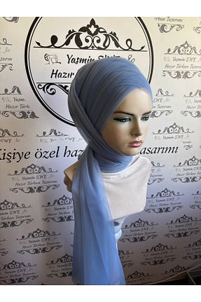روسری آبی پلی استر Yasmin S