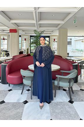 لباس مجلسی حجاب سرمه ای زنانه یقه ایستاده Melisa Boutique By Selma Özkan - کد 944340505
