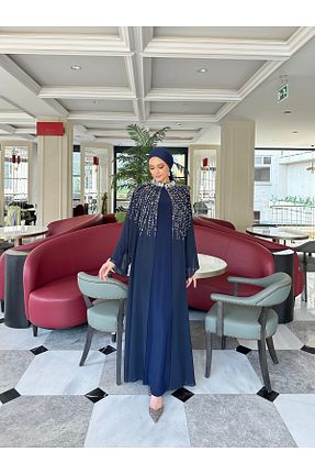 لباس مجلسی حجاب سرمه ای زنانه یقه ایستاده Melisa Boutique By Selma Özkan - کد 944340505