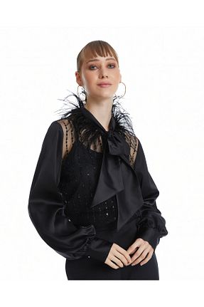 پیراهن مشکی زنانه یقه شالی Serpil - کد 944240781