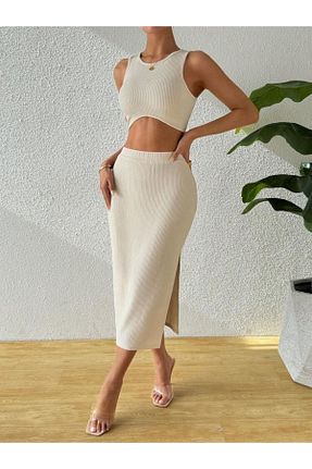 ست بالاتنه و پائین تنه بژ زنانه بافت bemmoda - کد 944552940