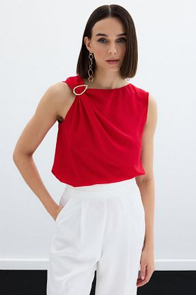 بلوز قرمز زنانه ساده Sateen - کد 944626104