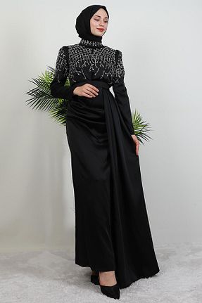 لباس مجلسی حجاب مشکی زنانه یقه ایستاده giz astore - کد 945060136
